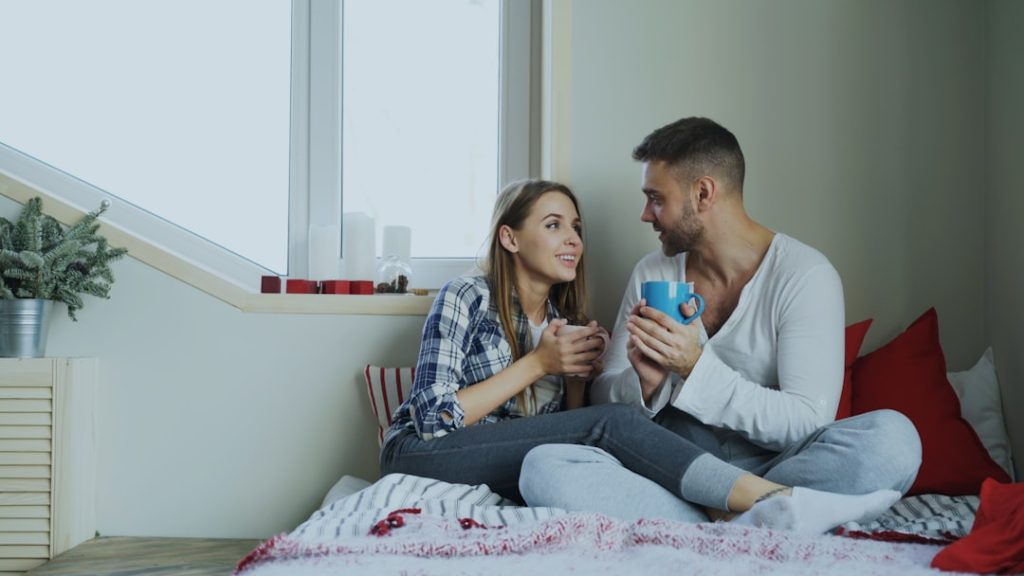 "Couple talking about money"
